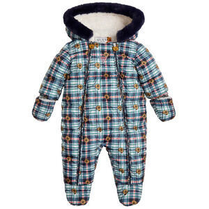 Guess Baby Boys All Over Printed Nylon Hooded Puffer Footie 0-3 Mo NWT